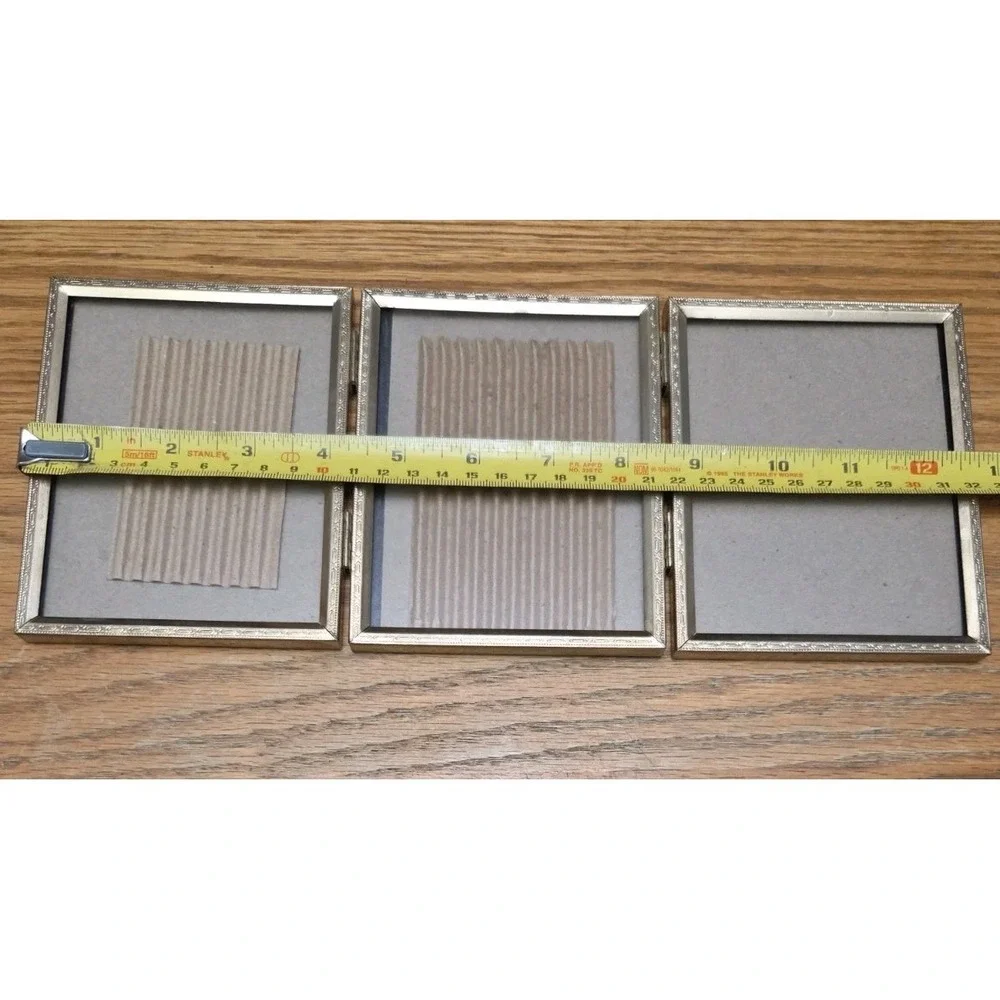 Tri Fold Picture Frame Photo Gold Tone Metal Hinged Vintage Lot Of 3 Cottagecore